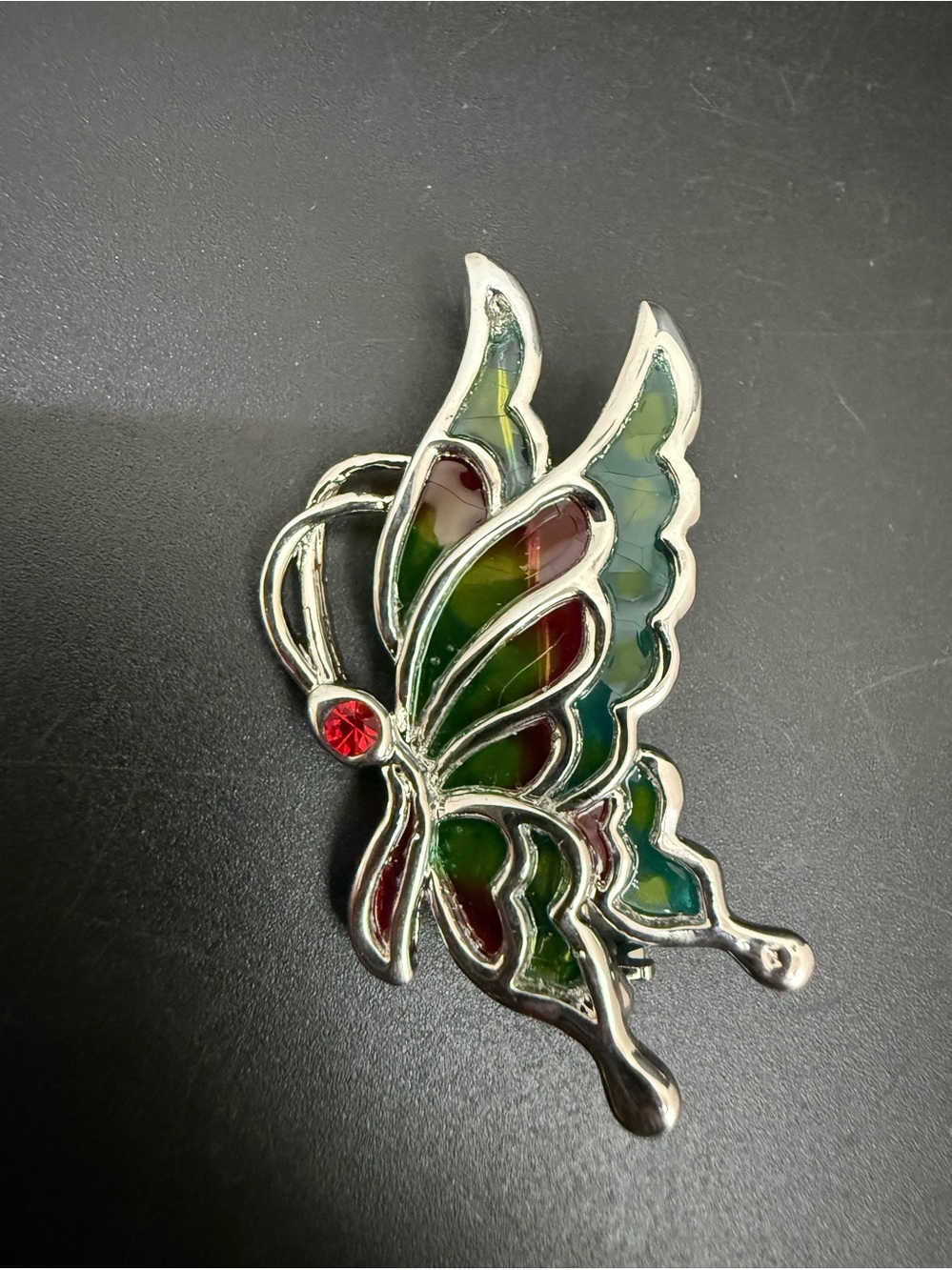 Vintage Regency Accessories Silver-tone Stained Glass Style Butterfly Brooch